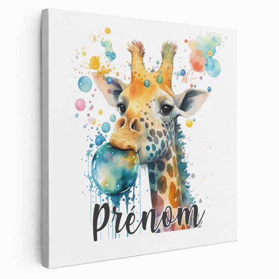 Tableau toile enfants personnalisée avec prénom - Girafe bulle coloré