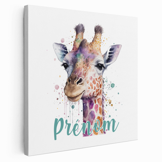 Tableau toile enfants personnalisée avec prénom - Girafe coloré