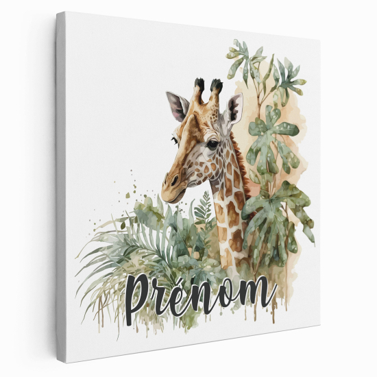 Tableau toile enfants personnalisée avec prénom - Girafe tropicale