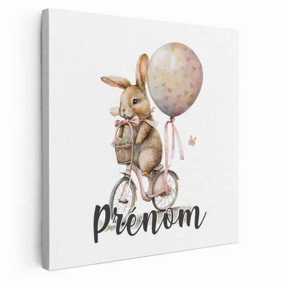 Tableau toile enfants personnalisée avec prénom - Lapin à Vélo