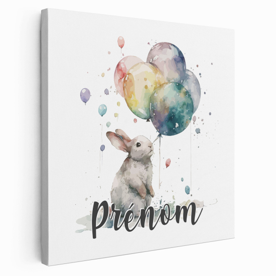 Tableau toile enfants personnalisée avec prénom - lapin Ballons