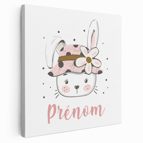 Tableau toile enfants personnalisée avec prénom - Lapine Fleurs