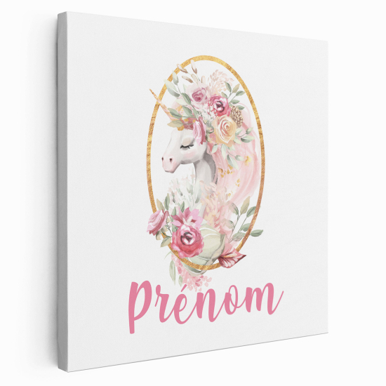 Tableau toile enfants personnalisée avec prénom - Licorne