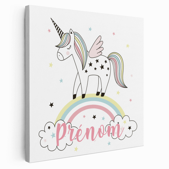 Tableau toile enfants personnalisée avec prénom - Licorne arc-en-ciel