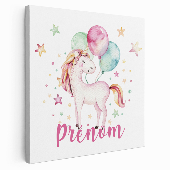 Tableau toile enfants personnalisée avec prénom - Licorne ballons