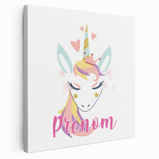 Tableau toile enfants personnalisée avec prénom - Licorne cœurs