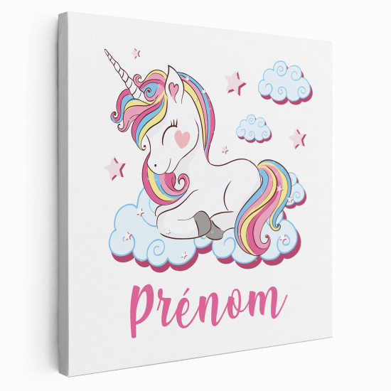 Tableau toile enfants personnalisée avec prénom - Licorne nuages