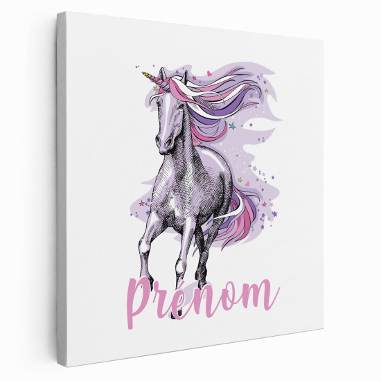 Tableau toile enfants personnalisée avec prénom - Licorne Violette