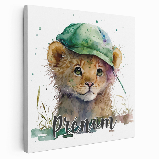 Tableau toile enfants personnalisée avec prénom - Lionceau casquette