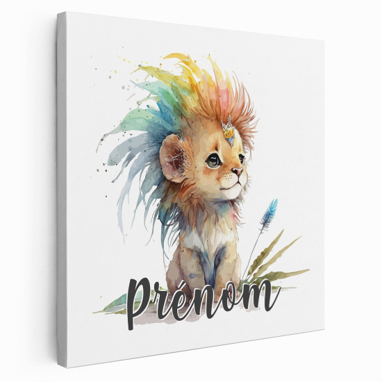 Tableau toile enfants personnalisée avec prénom - Lionceau coloré