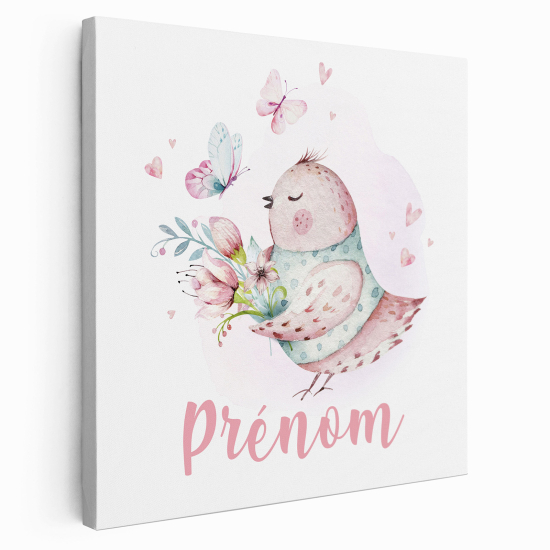 Tableau toile enfants personnalisée avec prénom - Oiseau Papillons