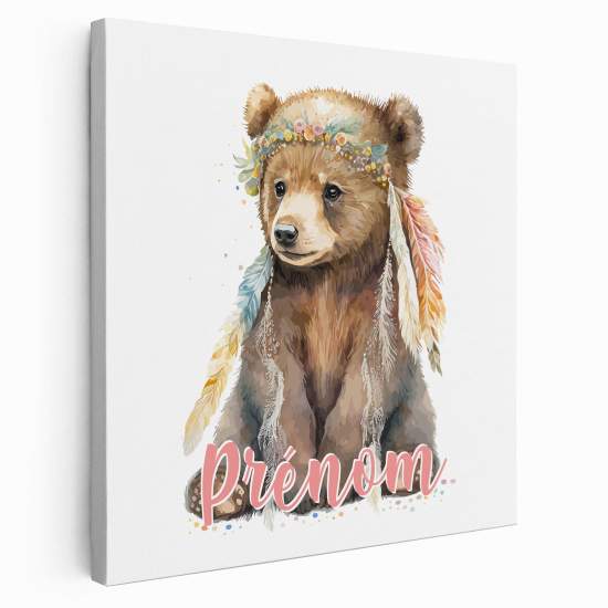 Tableau toile enfants personnalisée avec prénom - Ours Plumes