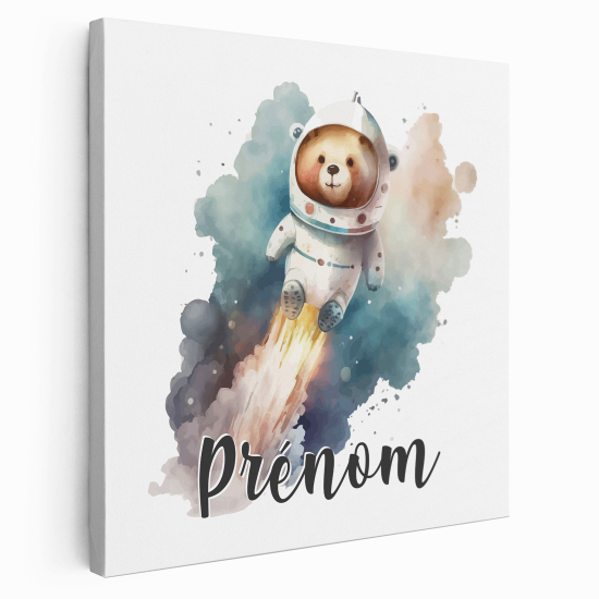 Tableau toile enfants personnalisée avec prénom - Ourson astronaute