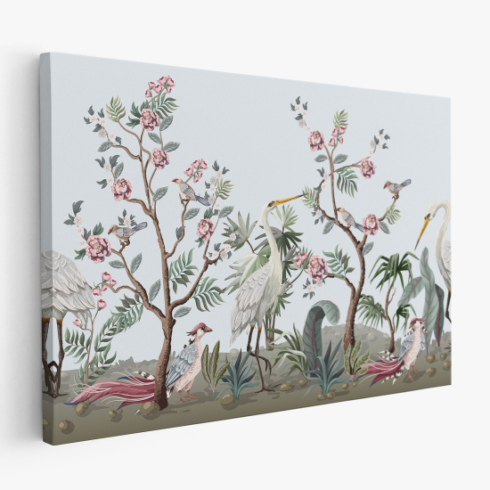 Tableau toile - Fleurs Oiseaux