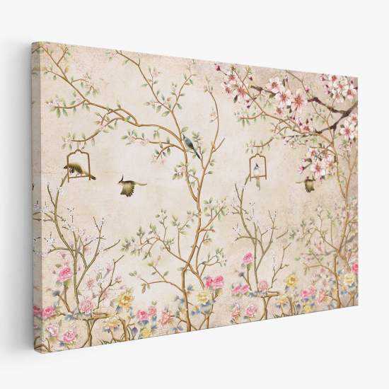 Tableau toile - Fleurs Oiseaux