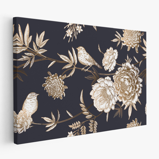 Tableau toile - Fleurs Oiseaux