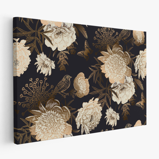 Tableau toile - Fleurs Oiseaux papillons