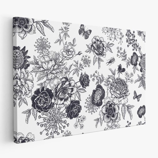 Tableau toile - Fleurs Papillons