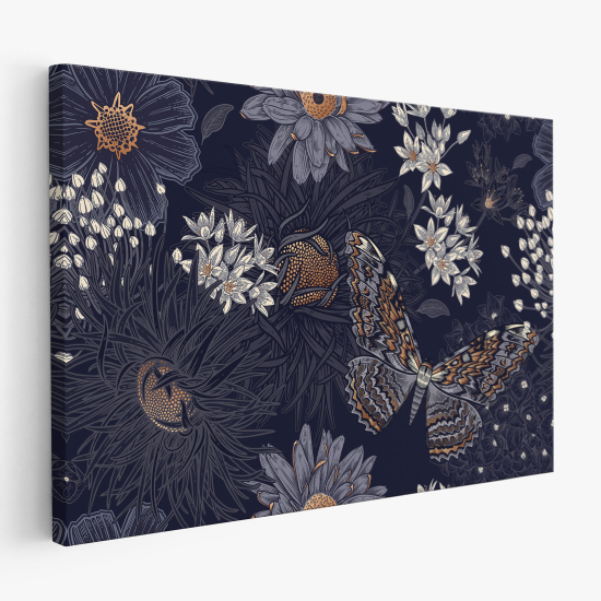 Tableau toile - Fleurs Papillons