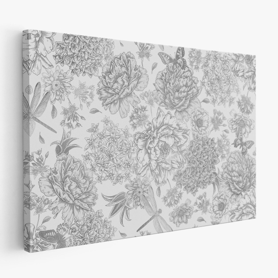 Tableau toile - Fleurs Papillons