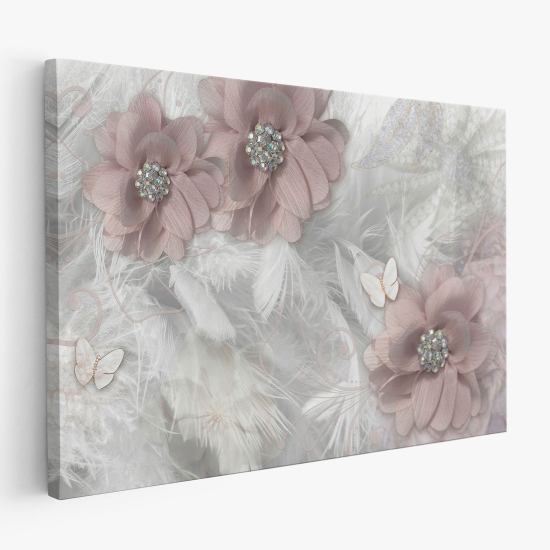 Tableau toile - Fleurs Plumes