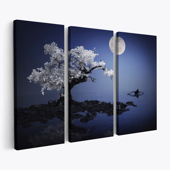 Tableau triptyque sur toile - Arbre mystique au clair de lune