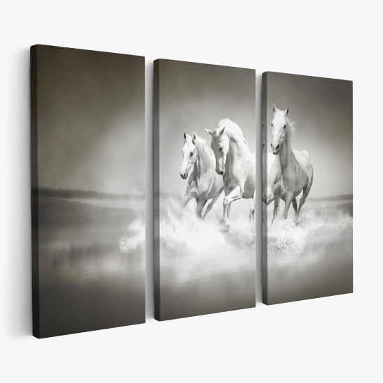 Tableau triptyque sur toile - Chevaux