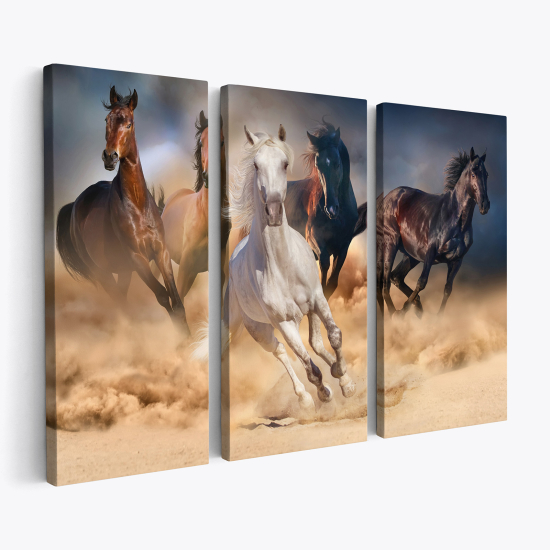 Tableau triptyque sur toile - Chevaux