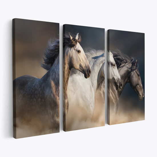 Tableau triptyque sur toile - Chevaux