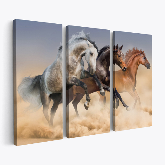 Tableau triptyque sur toile - Chevaux