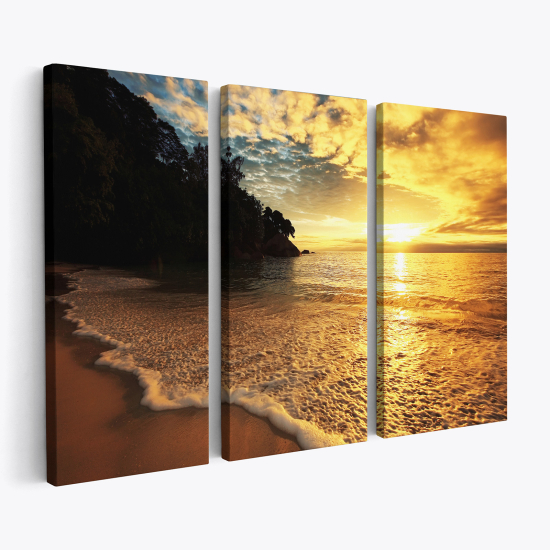 Tableau triptyque sur toile - Coucher du soleil au bord de mer