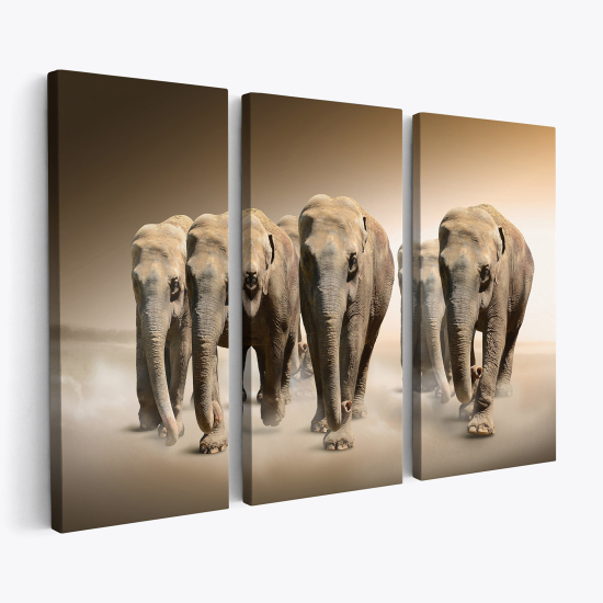 Tableau triptyque sur toile - Éléphants