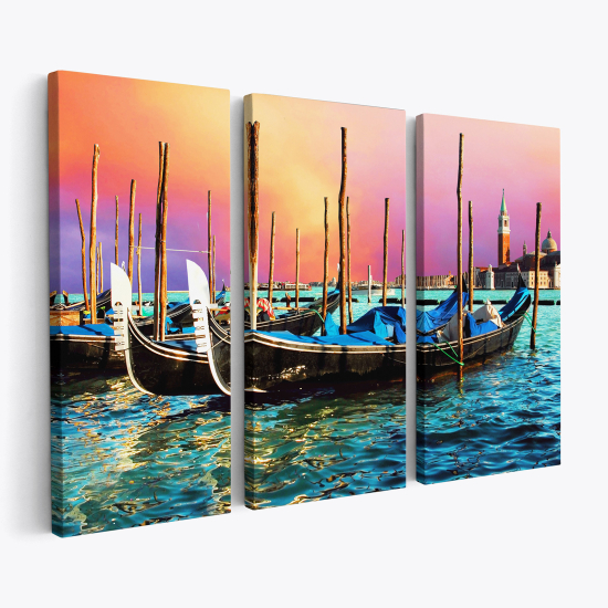 Tableau triptyque sur toile - Gondoles Venise