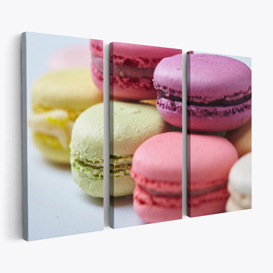 Tableau triptyque sur toile - Macarons