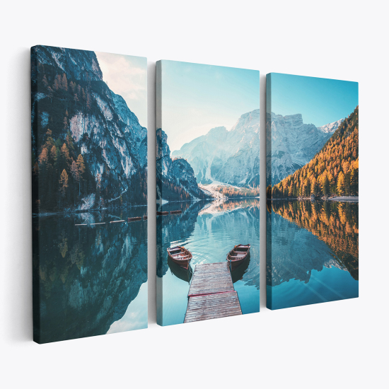 Tableau triptyque sur toile - Paysage lac en montagne