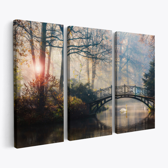 Tableau triptyque sur toile - Pont en arc dans la forêt