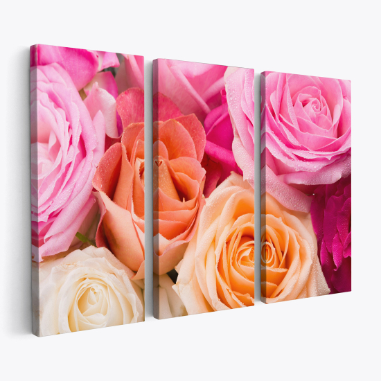 Tableau triptyque sur toile - Roses colorées