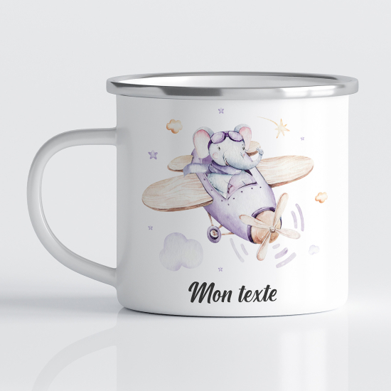 Tasse - Mug Émaillé Enfants - Éléphant Avion