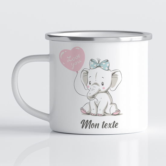 Tasse - Mug Émaillé Enfants - Éléphant Ballon Cœur