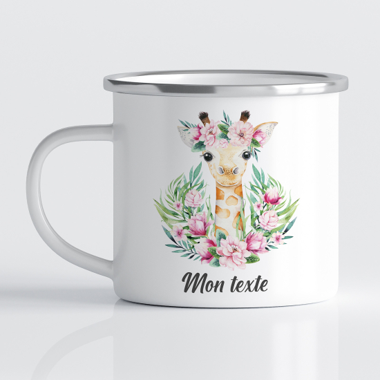 Tasse - Mug Émaillé Enfants - Girafe Fleurs