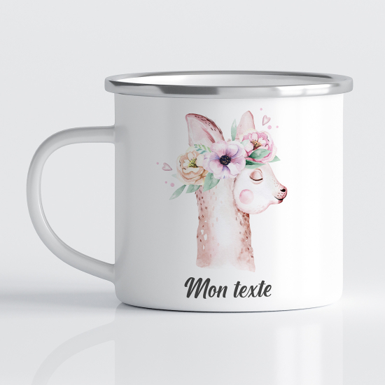 Tasse - Mug Émaillé Enfants - Lama Fleurs