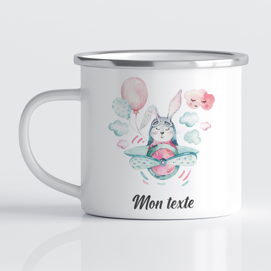 Tasse - Mug Émaillé Enfants - Lapin Avion