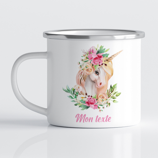 Tasse - Mug Émaillé Enfants - Licorne fleur