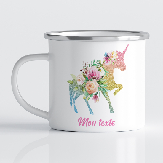 Tasse - Mug Émaillé Enfants - Licorne fleur