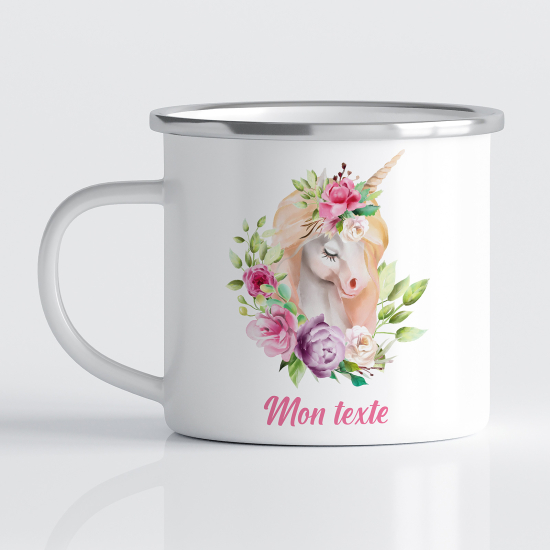 Tasse - Mug Émaillé Enfants - Licorne fleurs