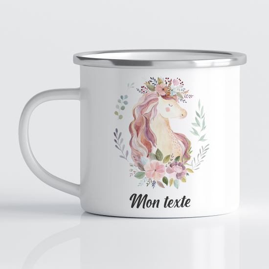 Tasse - Mug Émaillé Enfants - Licorne Fleurs