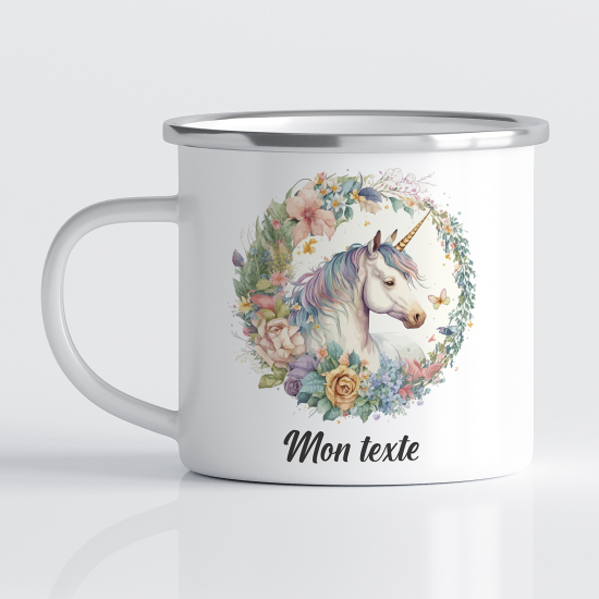 Tasse - Mug Émaillé Enfants - Licorne Floral