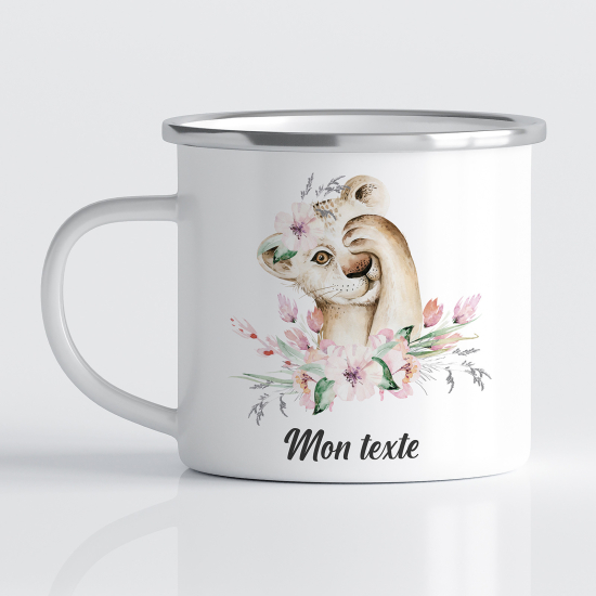 Tasse - Mug Émaillé Enfants - Lion Fleurs