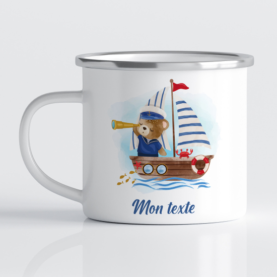 Tasse - Mug Émaillé Enfants - Ourson Bateau