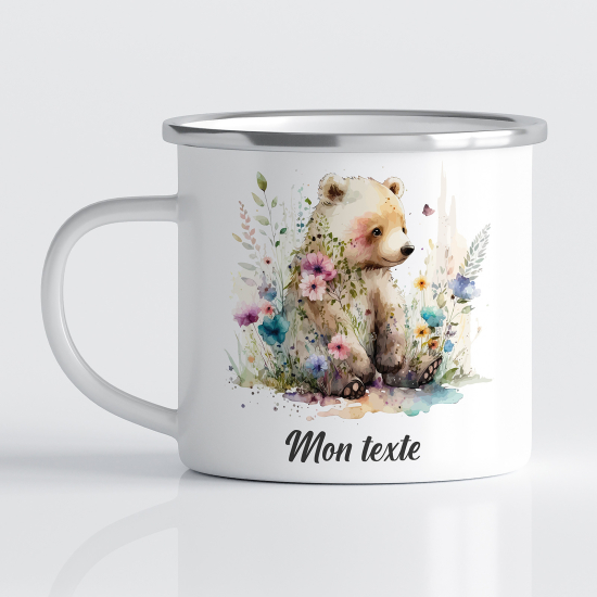 Tasse - Mug Émaillé Enfants - Ourson Fleurs